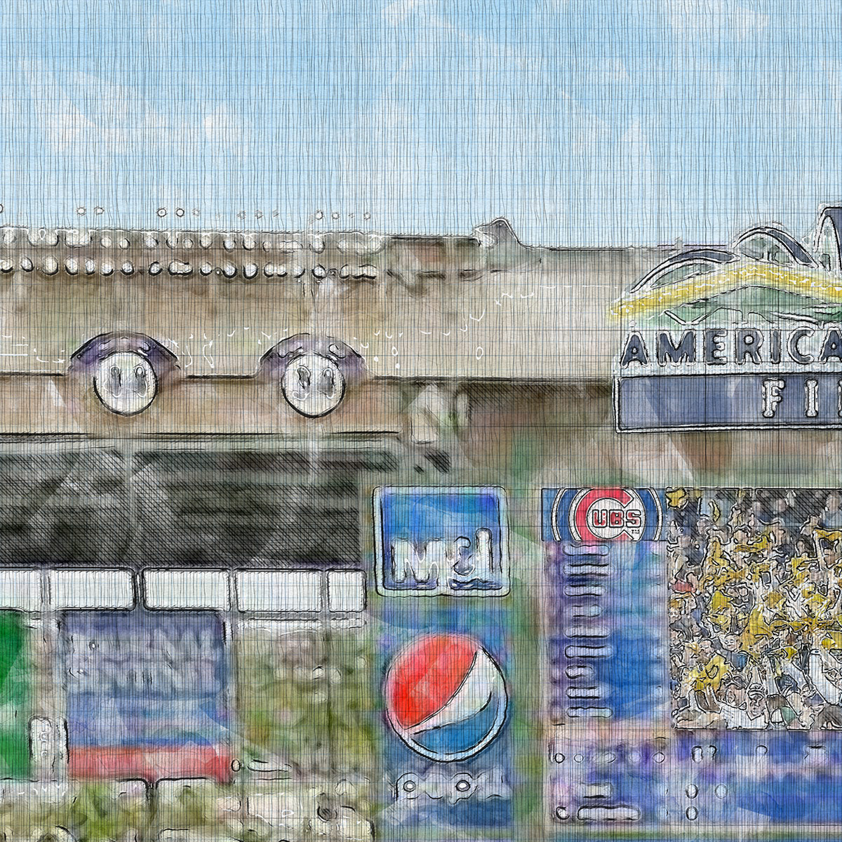 close-mlb-mil-02 American Family Field Print, Artist Drawn Baseball Stadium, Milwaukee Brewers Baseball
