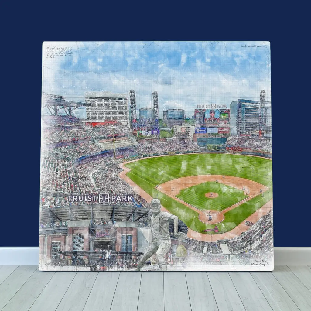 Truist Park Print, Artist Drawn Baseball Stadium, Atlanta Braves Baseball