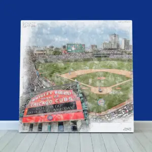 Wrigley Field Print, Artist Drawn Baseball Stadium, Chicago Cubs Baseball