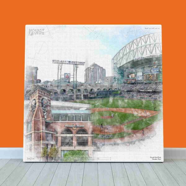 Minute Maid Park Print, Artist Drawn Baseball Stadium, Houston Astros Baseball
