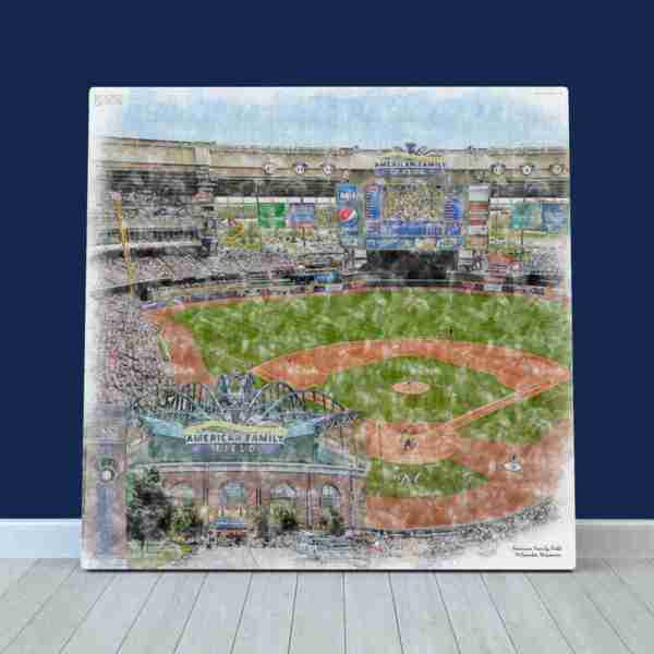 American Family Field Print, Artist Drawn Baseball Stadium, Milwaukee Brewers Baseball