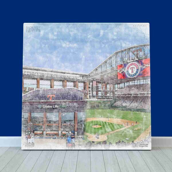 Globe Life Field Print, Artist Drawn Baseball Stadium, Texas Rangers Baseball