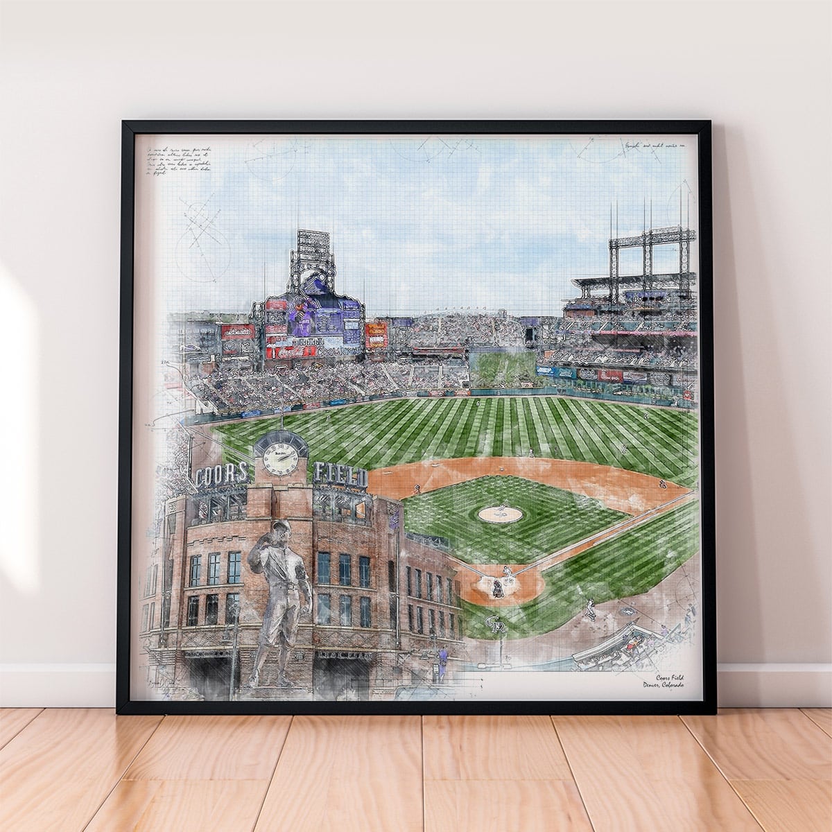 floor-print-mlb-col Coors Field Print, Artist Drawn Baseball Stadium, Colorado Rockies Baseball