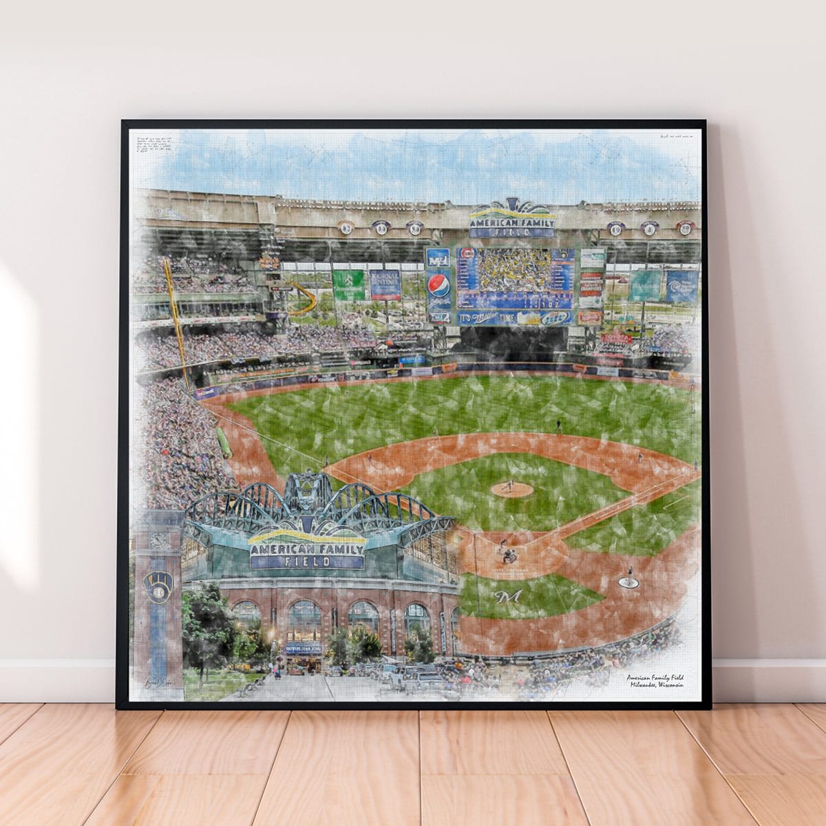 floor-print-mlb-mil American Family Field Print, Artist Drawn Baseball Stadium, Milwaukee Brewers Baseball
