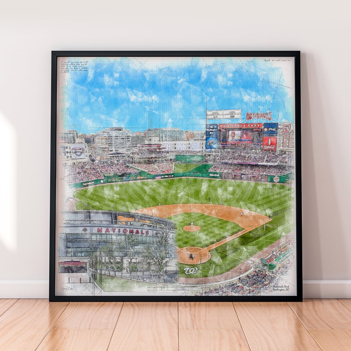 floor-print-mlb-was Nationals Park Print, Artist Drawn Baseball Stadium, Washington Nationals Baseball
