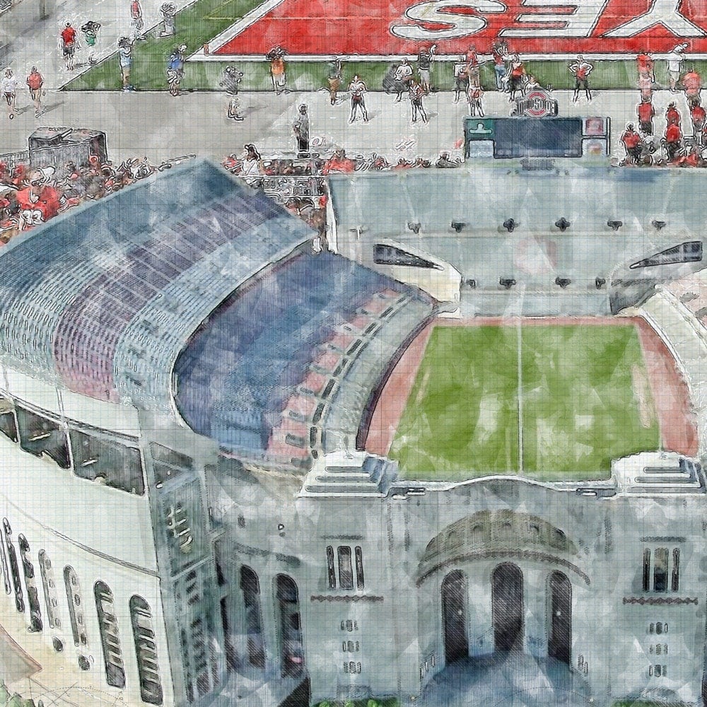 Ohio Stadium Sketch Art Canvas Print, Ohio State Buckeyes Football