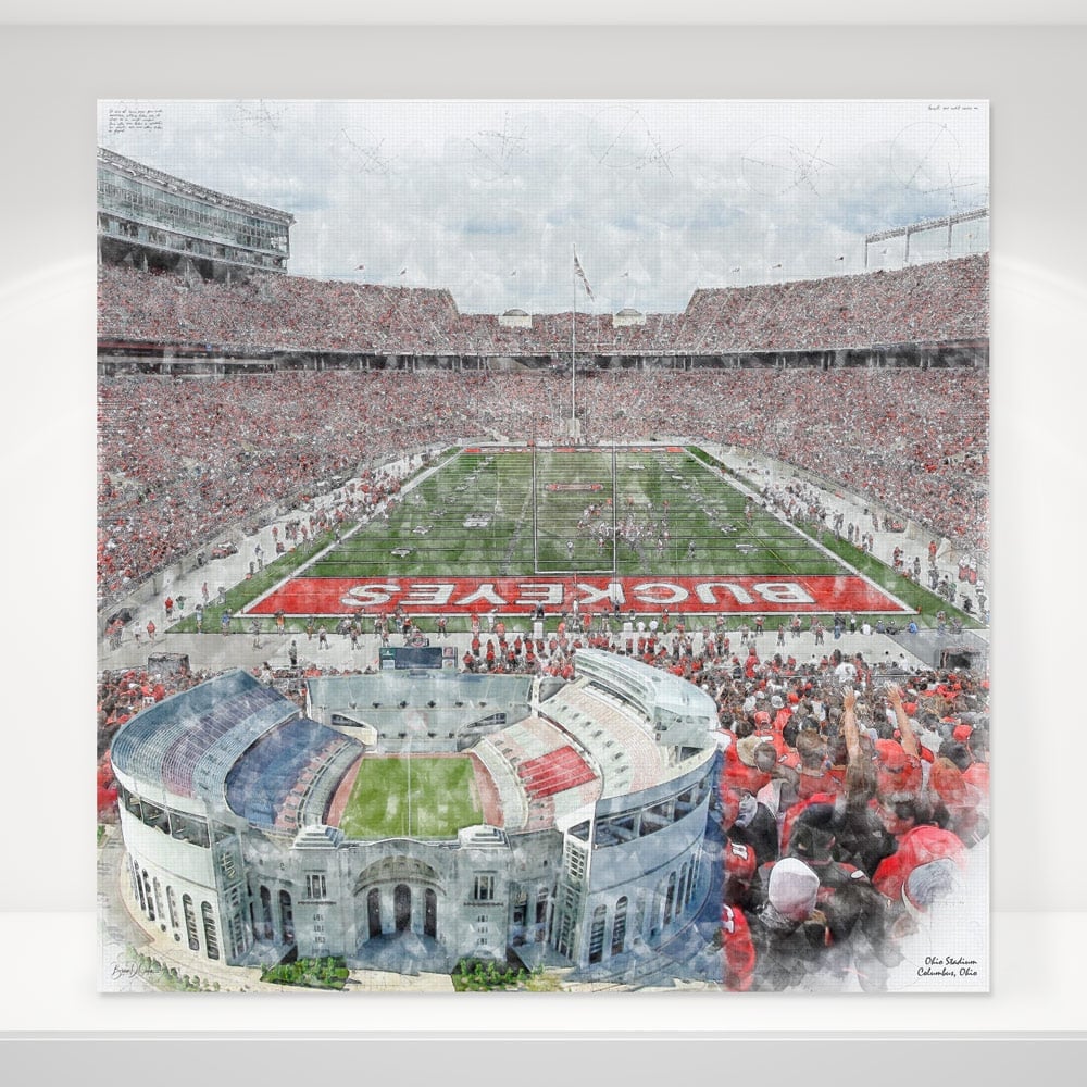 Ohio Stadium Sketch Art Canvas Print, Ohio State Buckeyes Football