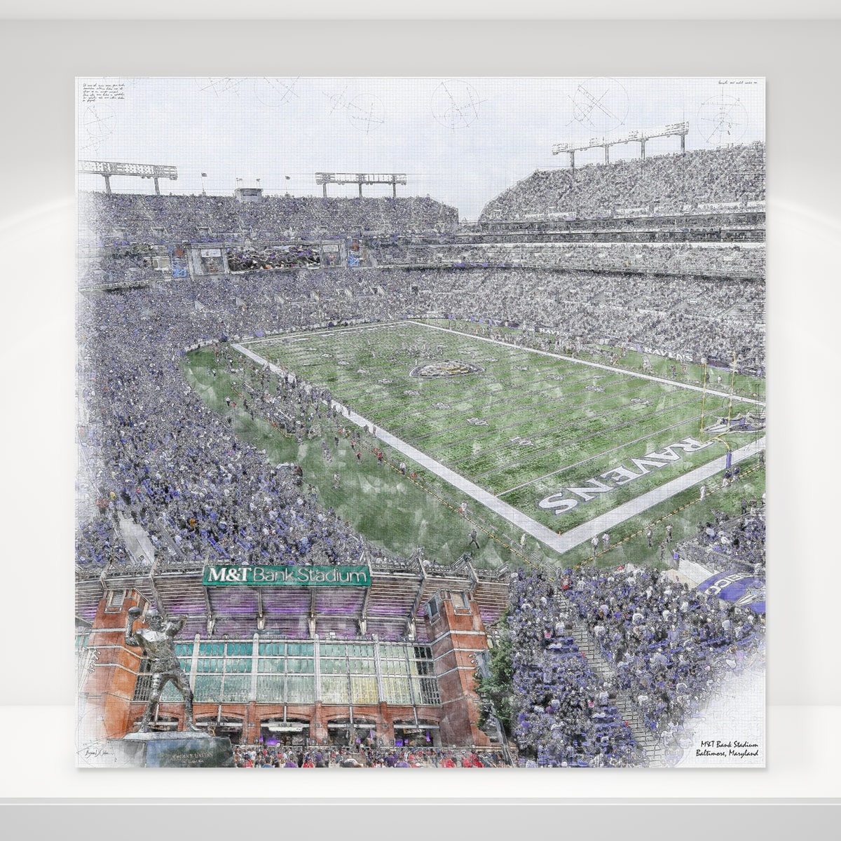 M&T Bank Stadium Print, Artist Drawn Football Stadium, Baltimore Ravens  Football – fine-art-print – 8-x-8
