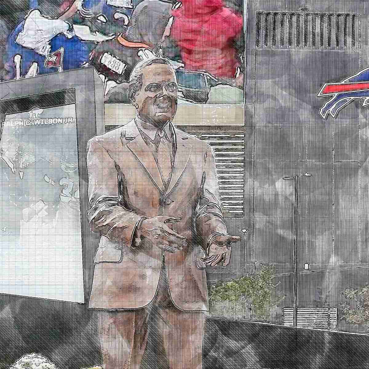 close-nfl-buf-01 Highmark Stadium Print, Artist Drawn Football Stadium, Buffalo Bills Football