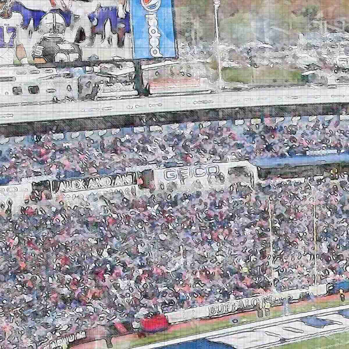 close-nfl-buf-02 Highmark Stadium Print, Artist Drawn Football Stadium, Buffalo Bills Football