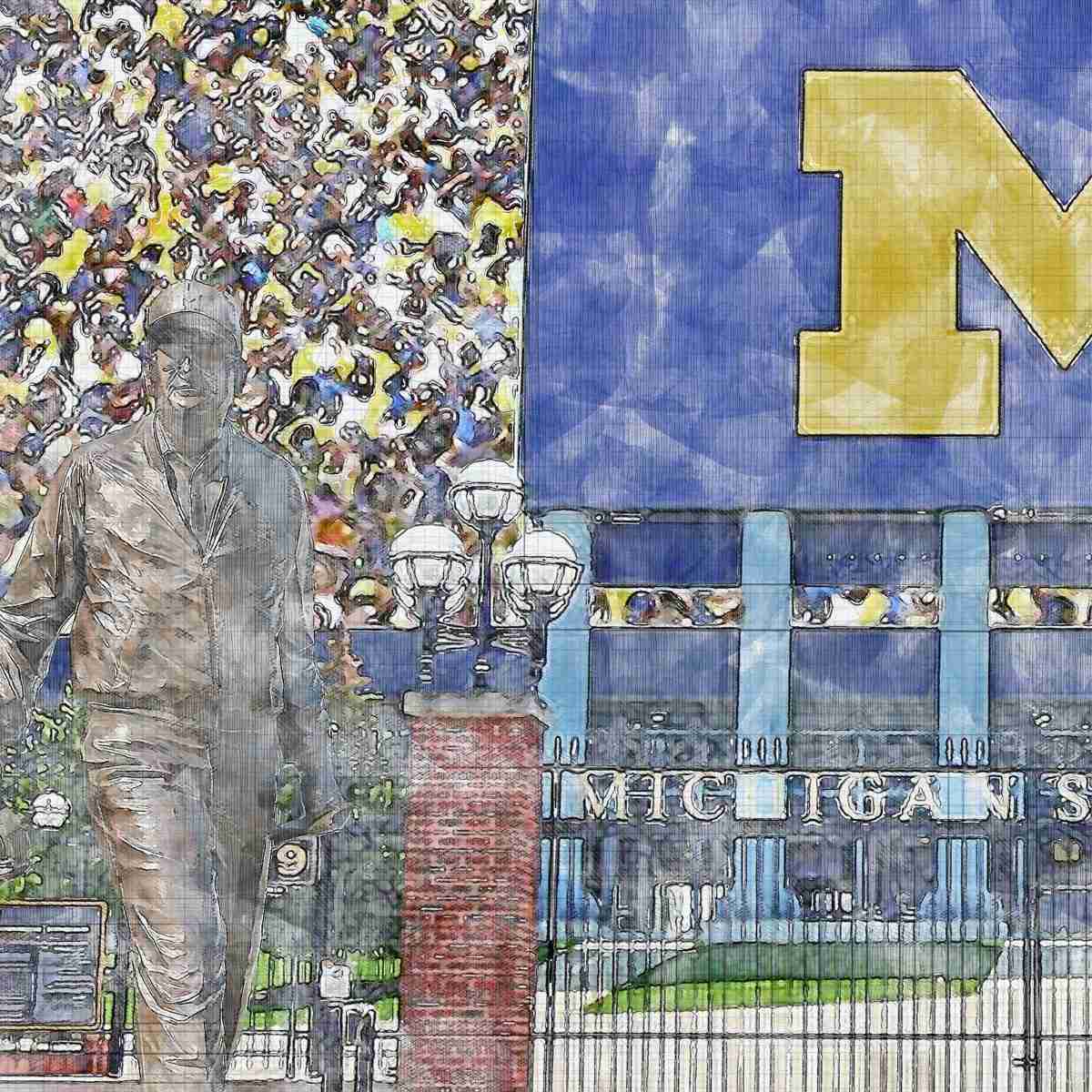 close-ncaa-michigan-01 Michigan Stadium Print, Artist Drawn College Football Stadium, Michigan Wolverines College Football