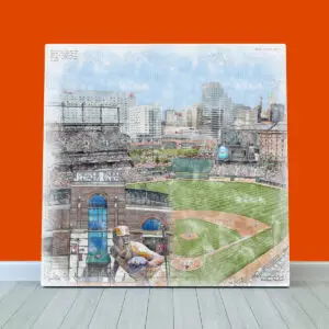 Oriole Park at Camden Yards Print, Artist Drawn Baseball Stadium, Baltimore Orioles Baseball
