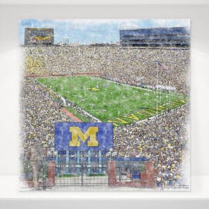 Michigan Stadium Print, Artist Drawn College Football Stadium, Michigan Wolverines College Football