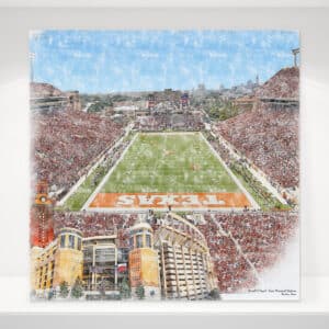 Darrell K Royal-Texas Memorial Stadium Print, Artist Drawn College Football Stadium, University of Texas Longhorns College Football