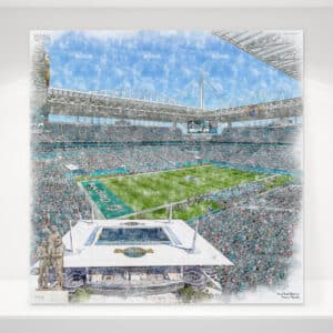 Hard Rock Stadium Print, Artist Drawn Football Stadium, Miami Dolphins Football