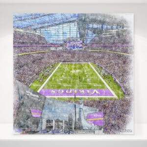 U.S. Bank Stadium Print, Artist Drawn Football Stadium, Minnesota Vikings Football