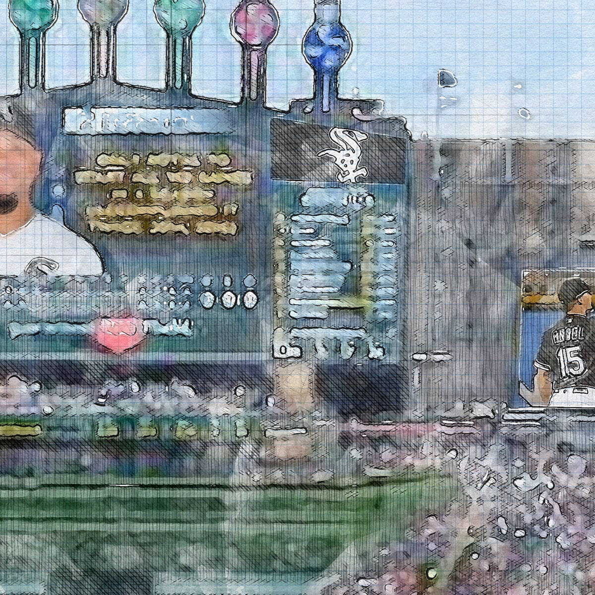 close-mlb-cws_02 Guaranteed Rate Field Print, Artist Drawn Baseball Stadium, Chicago White Sox Baseball