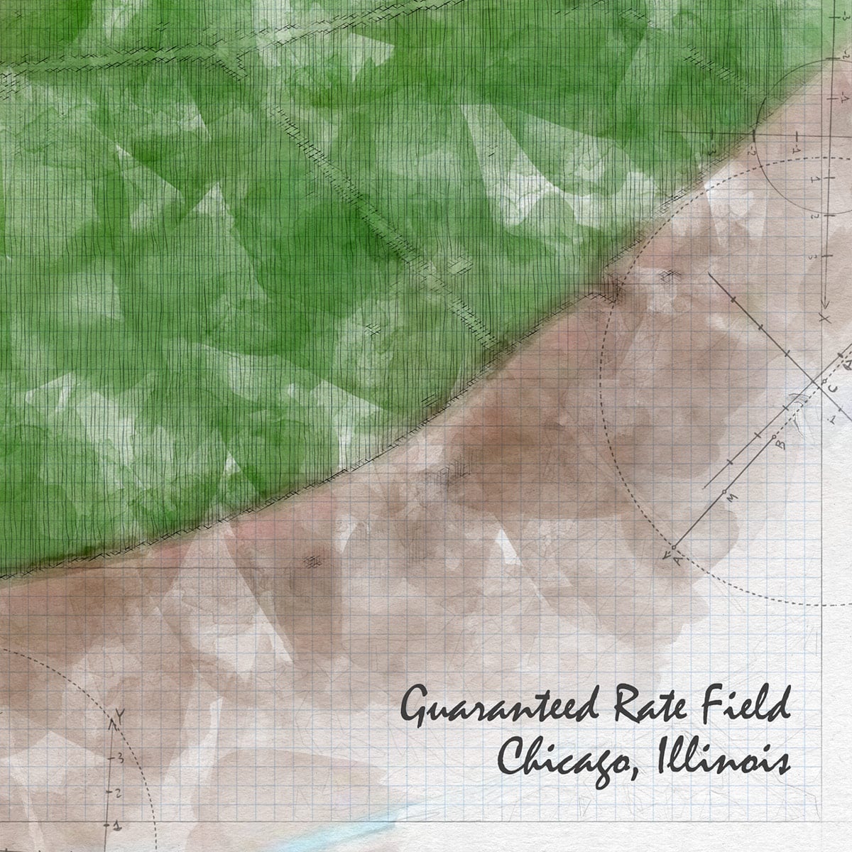 close-mlb-cws_03 Guaranteed Rate Field Print, Artist Drawn Baseball Stadium, Chicago White Sox Baseball