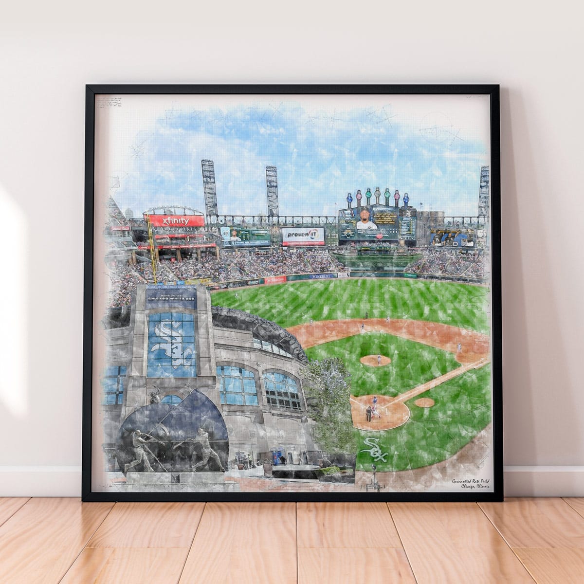 floor-print-mlb-cws Guaranteed Rate Field Print, Artist Drawn Baseball Stadium, Chicago White Sox Baseball