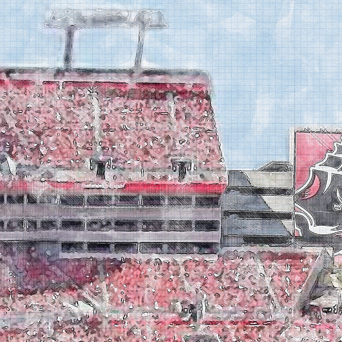close-nfl-tb-02 Raymond James Stadium Print, Artist Drawn Football Stadium, Tampa Bay Buccaneers Football