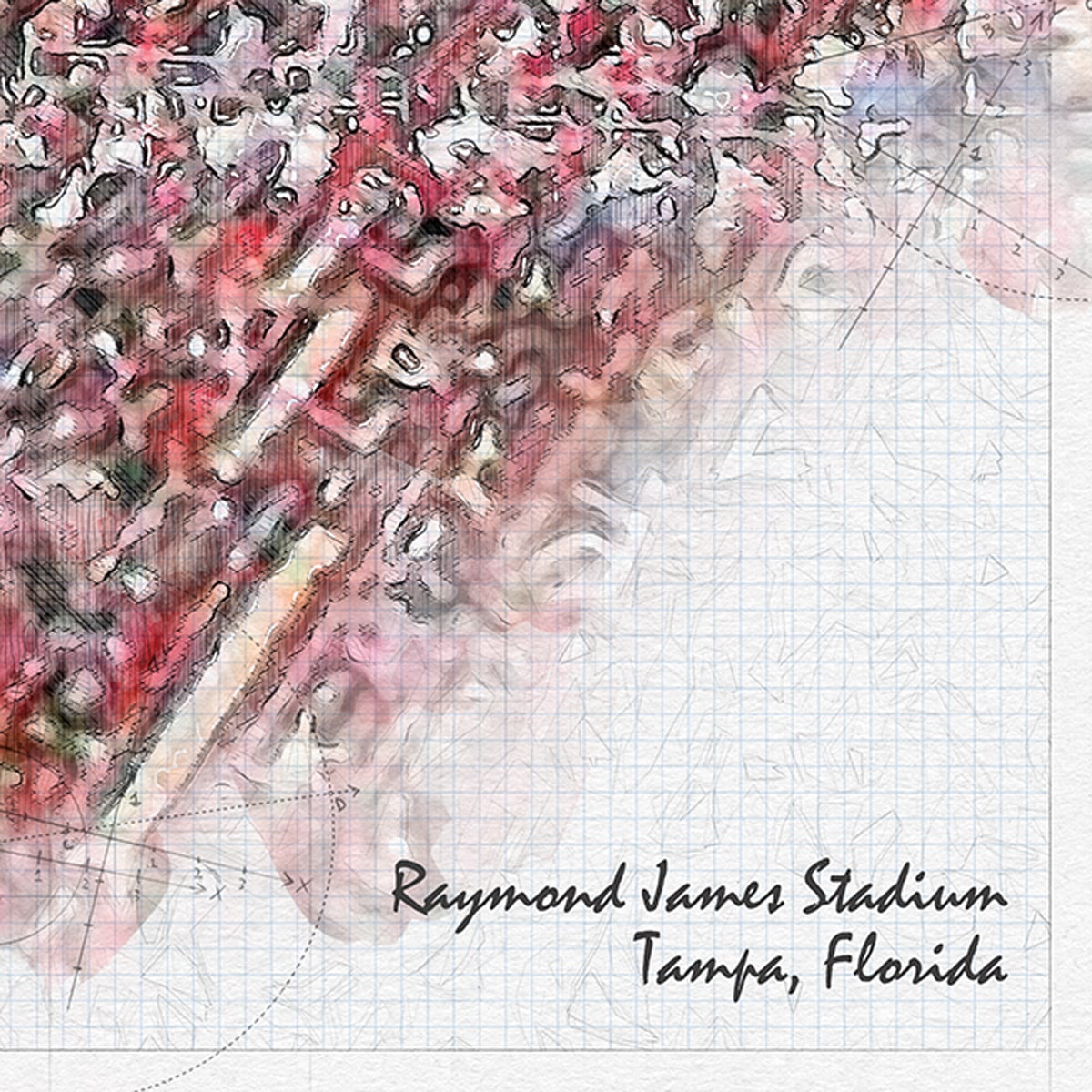 close-nfl-tb-03 Raymond James Stadium Print, Artist Drawn Football Stadium, Tampa Bay Buccaneers Football