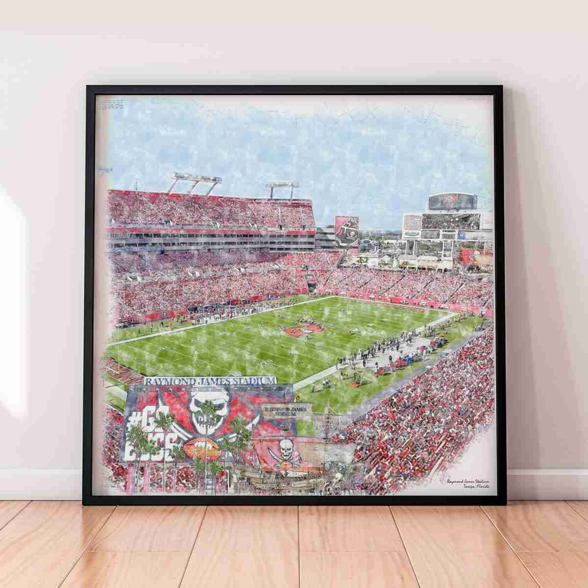 floor-print-nfl-tb Raymond James Stadium Print, Artist Drawn Football Stadium, Tampa Bay Buccaneers Football