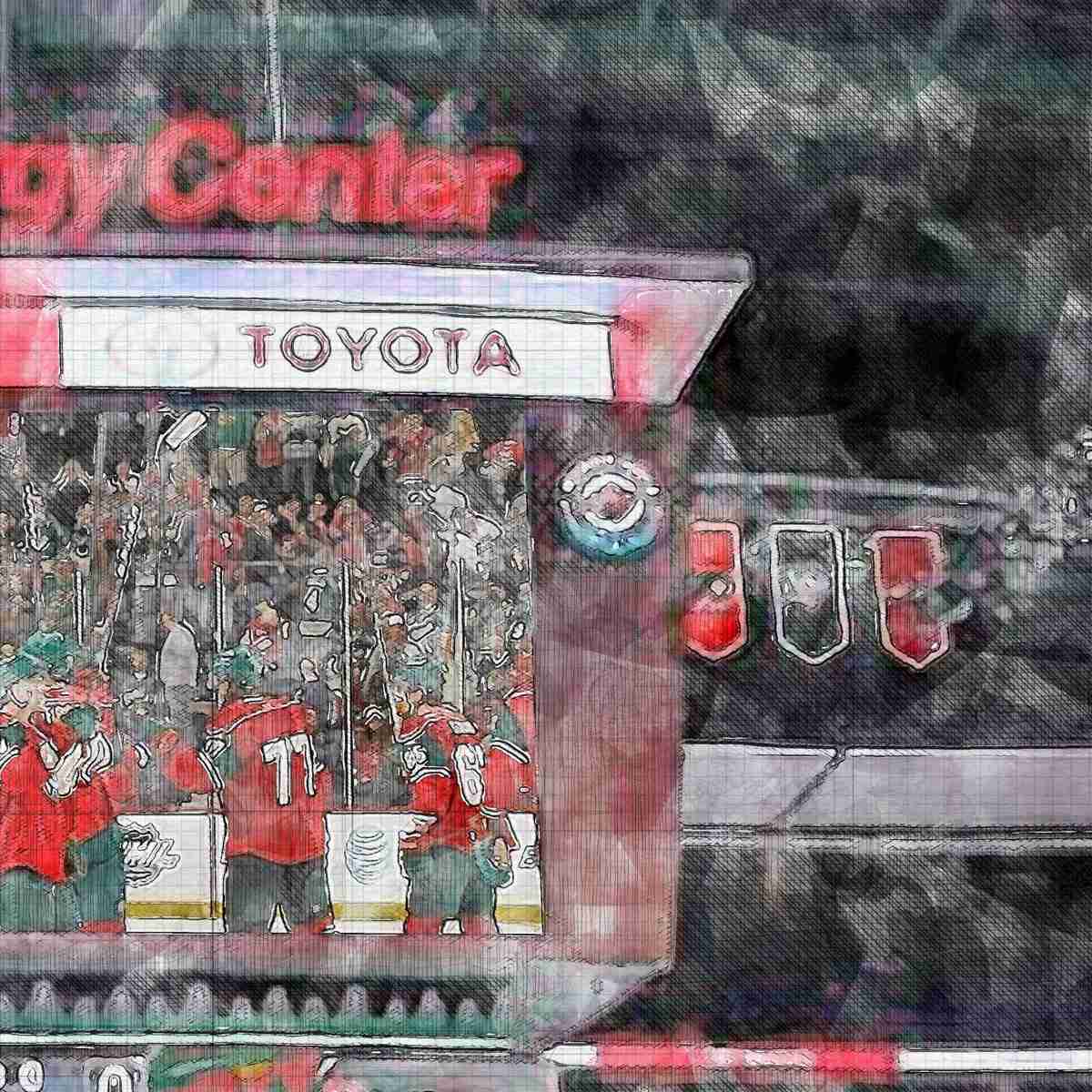 close-nhl-min-02 Xcel Energy Center Print, Artist Drawn Hockey Arena, Minnesota Wild Hockey
