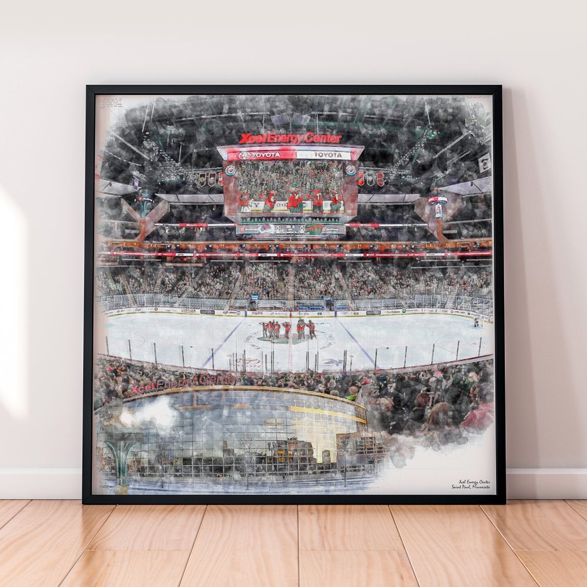 floor-print-nhl-min Xcel Energy Center Print, Artist Drawn Hockey Arena, Minnesota Wild Hockey