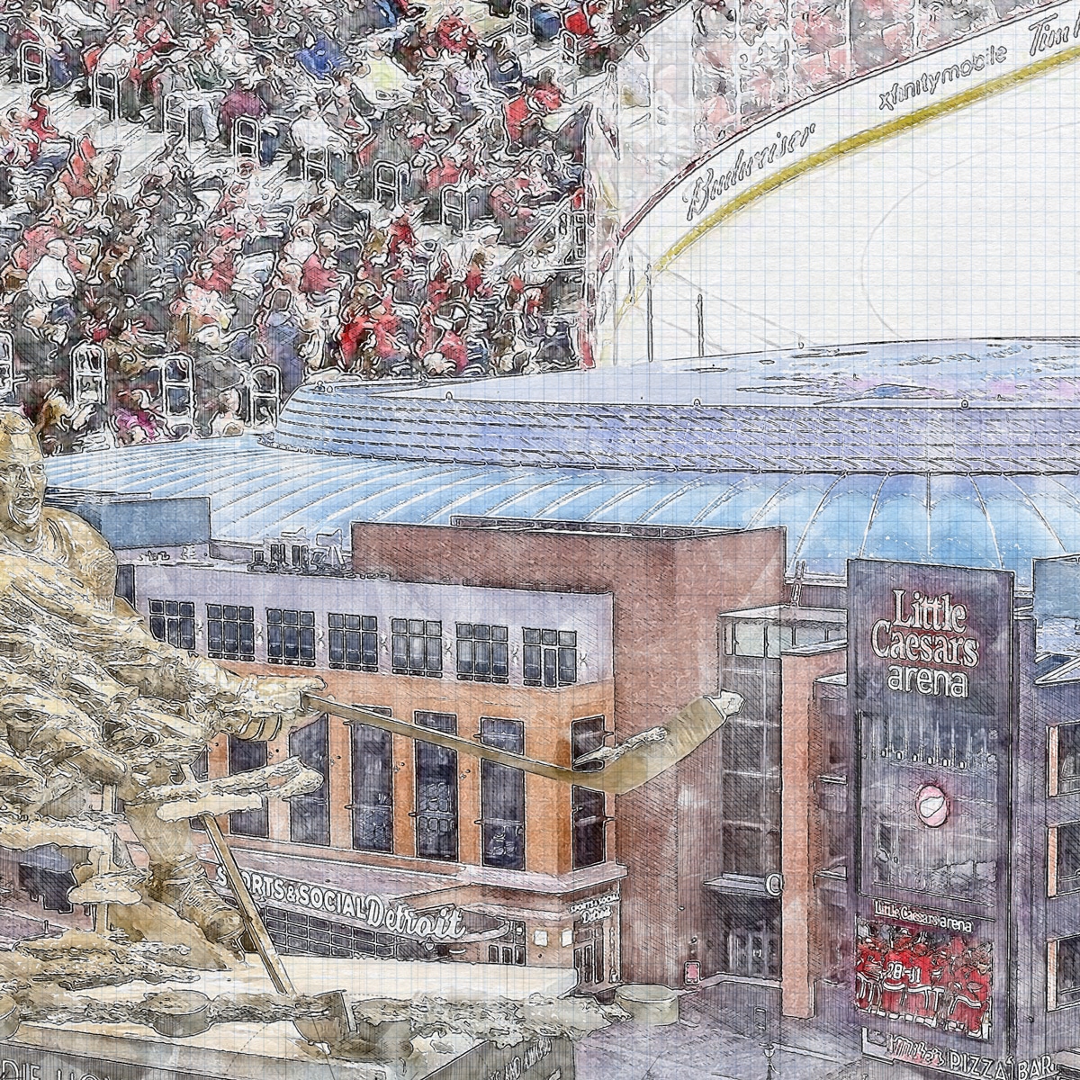 close-nhl-det-01 Little Caesars Arena, Artist Drawn Hockey Arena, Detroit Red Wings Hockey