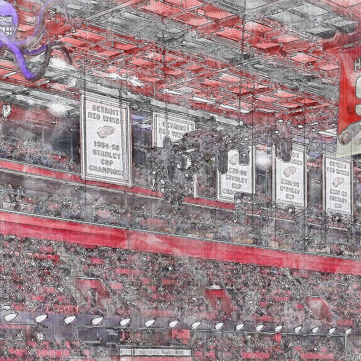 close-nhl-det-02 Little Caesars Arena, Artist Drawn Hockey Arena, Detroit Red Wings Hockey