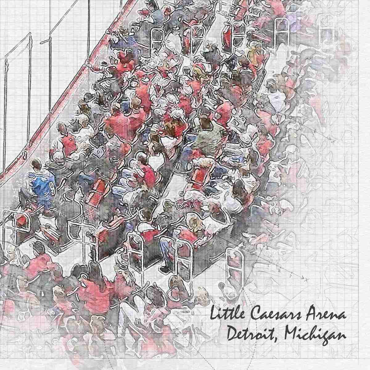 close-nhl-det-03 Little Caesars Arena, Artist Drawn Hockey Arena, Detroit Red Wings Hockey