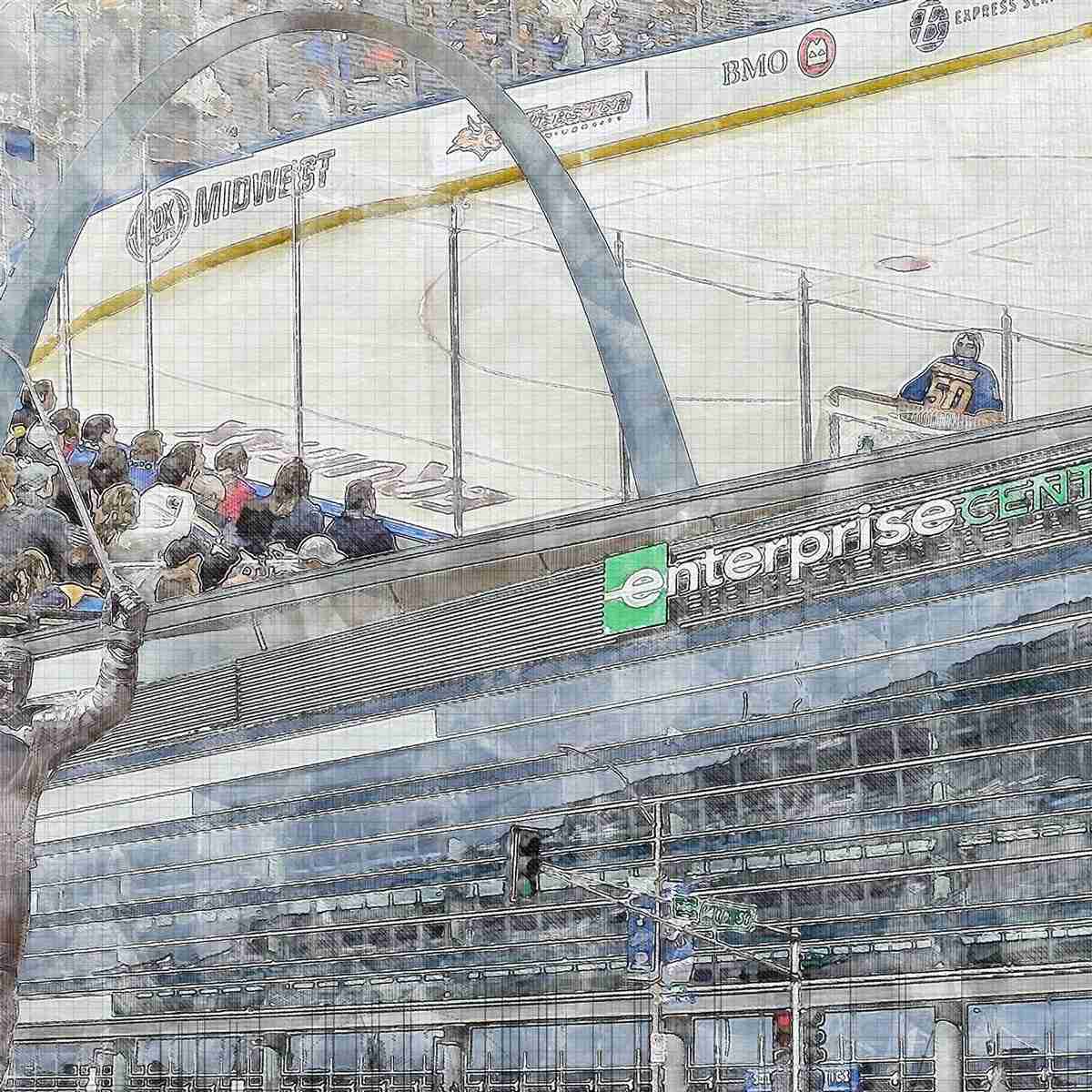 close-nhl-stl-01 Enterprise Center Print, Artist Drawn Hockey Arena, St. Louis Blues Hockey