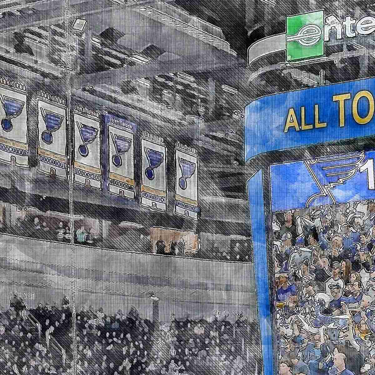 close-nhl-stl-02 Enterprise Center Print, Artist Drawn Hockey Arena, St. Louis Blues Hockey
