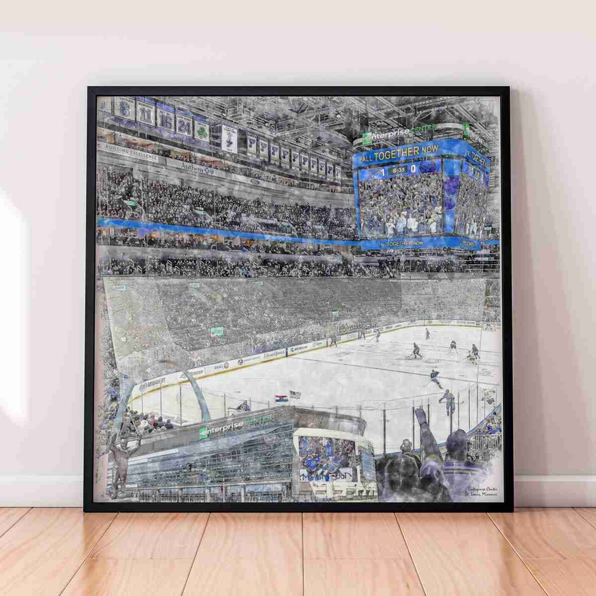 floor-print-nhl-stl Enterprise Center Print, Artist Drawn Hockey Arena, St. Louis Blues Hockey