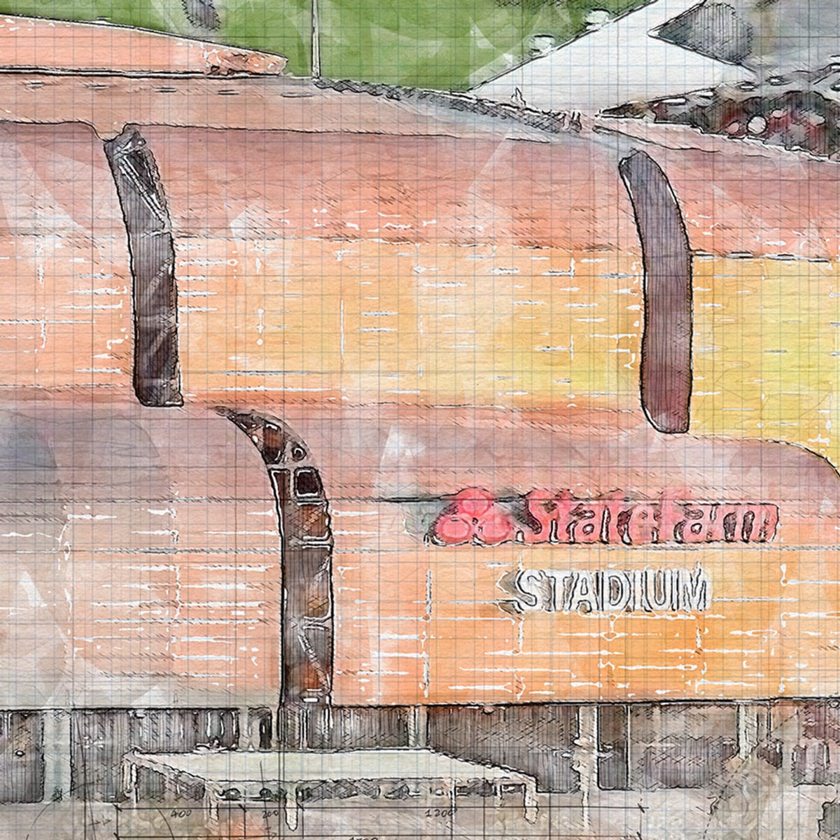 close-nfl-az-01 State Farm Stadium Print, Artist Drawn Football Stadium, Arizona Cardinals Football