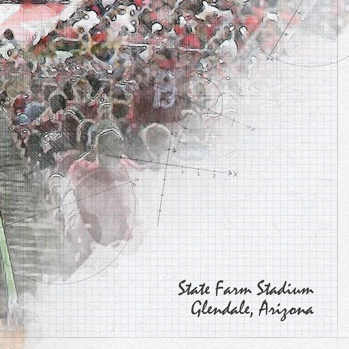 close-nfl-az-03 State Farm Stadium Print, Artist Drawn Football Stadium, Arizona Cardinals Football