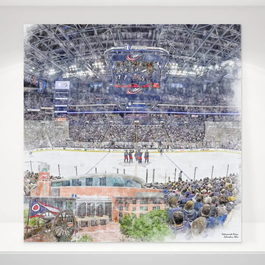 Nationwide Arena Print, Artist Drawn Hockey Arena, Columbus Blue Jackets Hockey