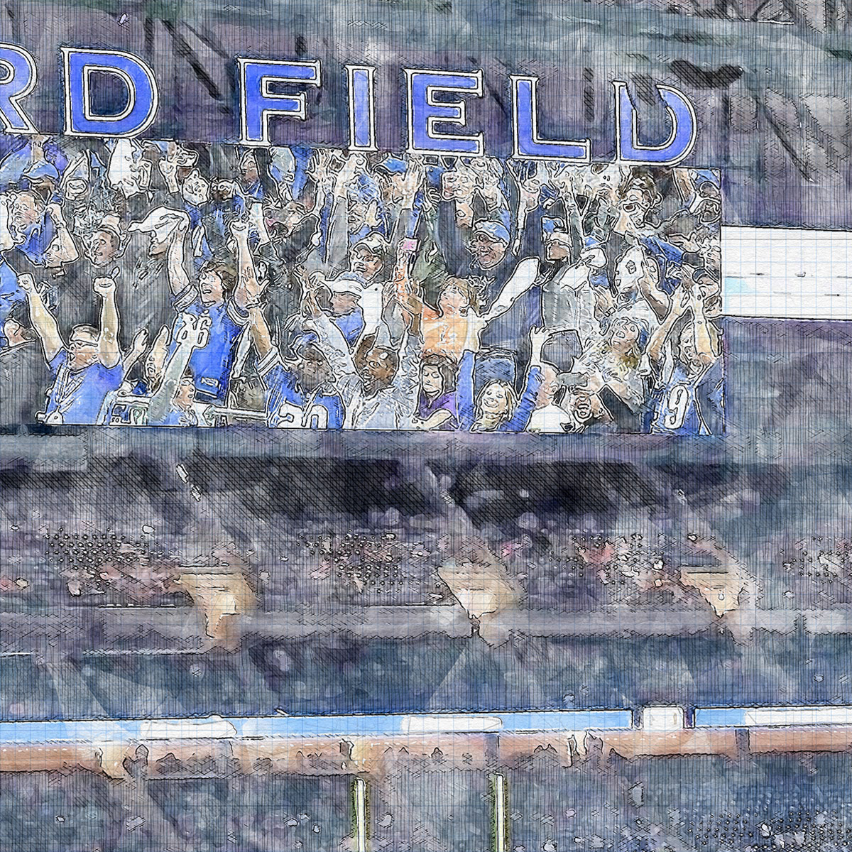 close-nfl-det-02 Ford Field Print, Artist Drawn Football Stadium, Detroit Lions Football