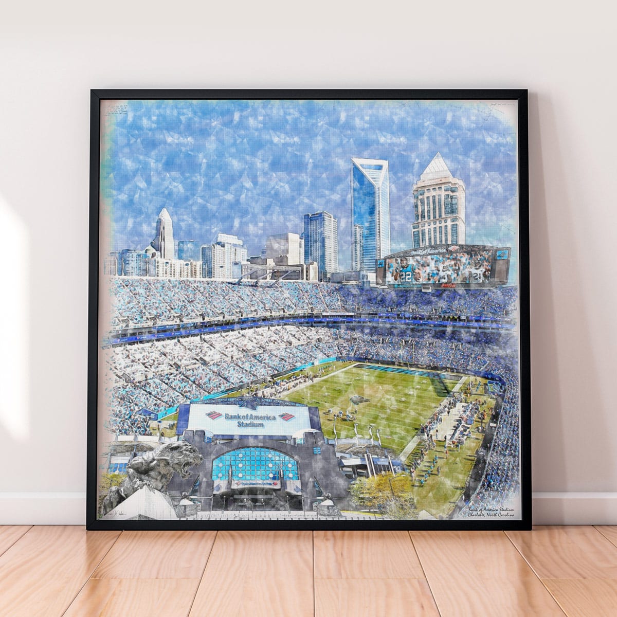 floor-print-nfl-car Bank of America Stadium Print, Artist Drawn Football Stadium, Carolina Panthers Football