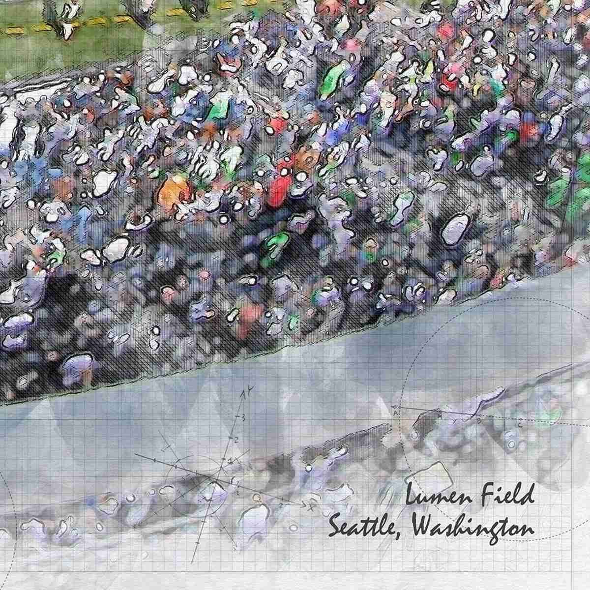 close-nfl-sea_stadium-03 Lumen Field Print, Artist Drawn Football Stadium, Seattle Seahawks Football