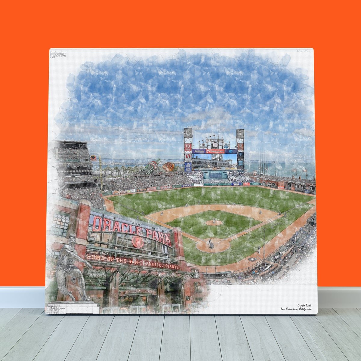 Oracle Park Print, Artist Drawn Baseball Stadium, San Francisco Giants Baseball