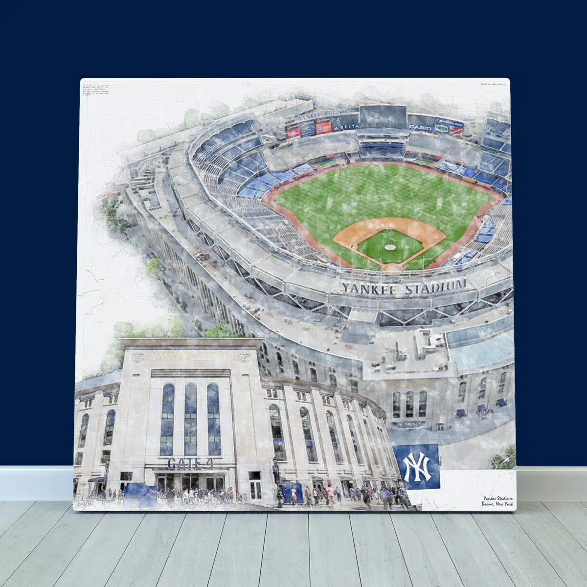 Yankee Stadium Print, Artist Drawn Baseball Stadium, New York Yankees Baseball