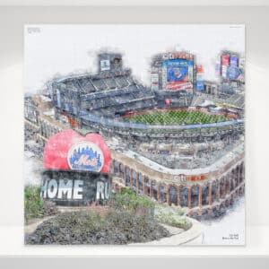 Citi Field Print, Artist Drawn Baseball Stadium, New York Mets Baseball