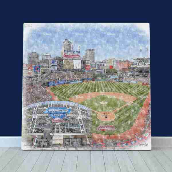 Progressive Field Print, Artist Drawn Baseball Stadium, Cleveland Guardians Baseball