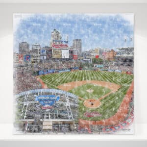 Progressive Field Print, Artist Drawn Baseball Stadium, Cleveland Guardians Baseball