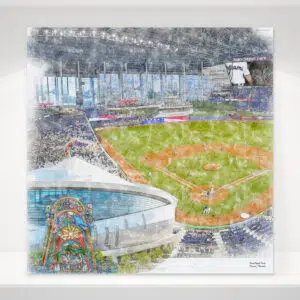 loanDepot Park Print, Artist Drawn Baseball Stadium, Miami Marlins Baseball