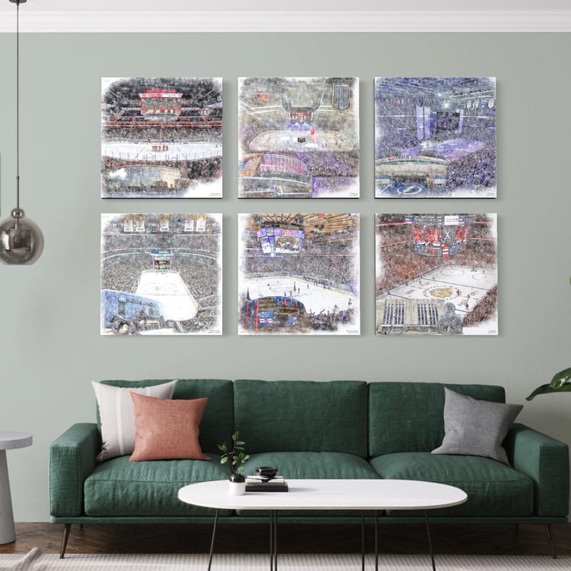 My original, unique artist drawn hockey arena prints make the perfect gift for any hockey fan. Available as fine art prints or personalized canvas wraps.