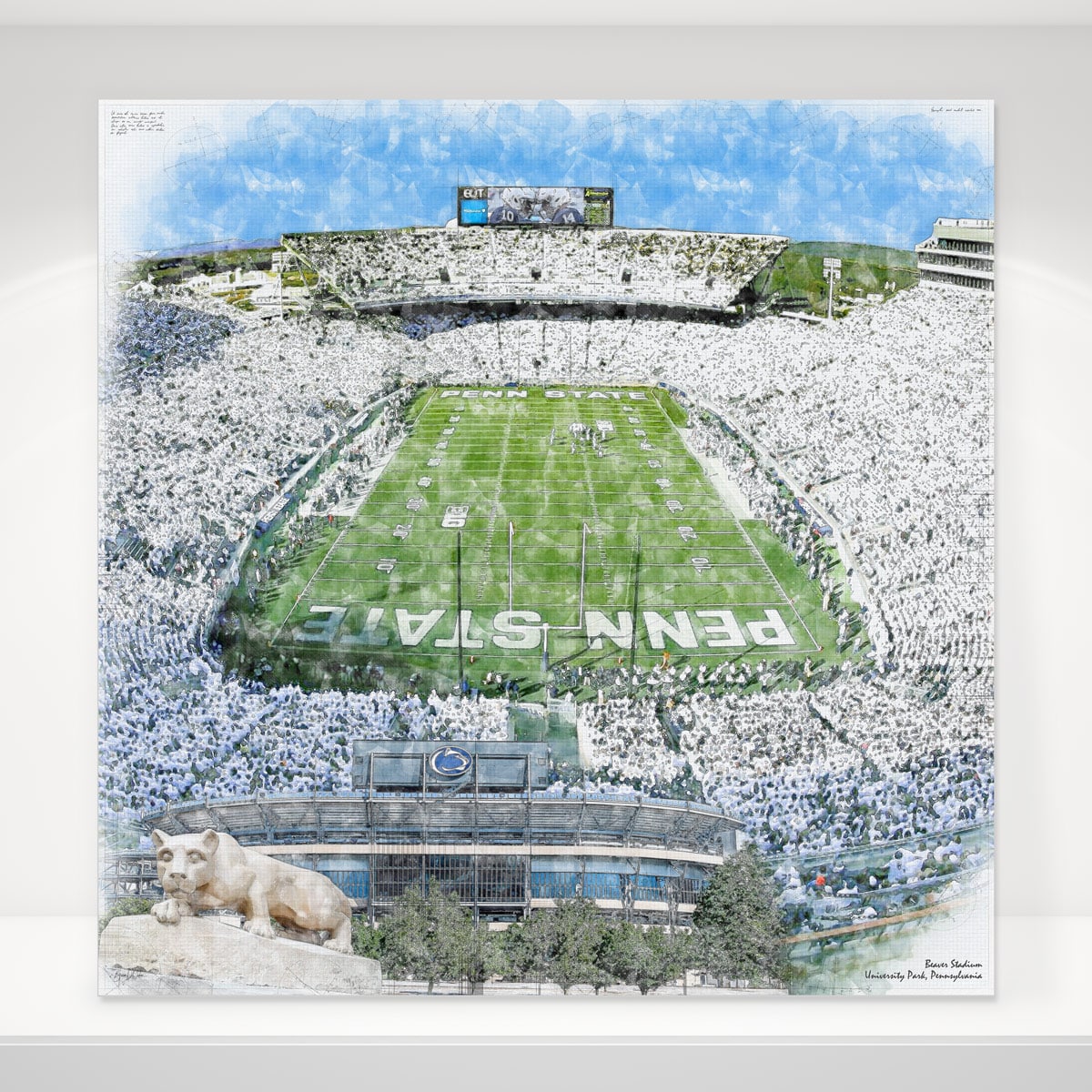 Beaver Stadium Print, Artist Drawn College Football Stadium, Penn State University Nittany Lions College Football