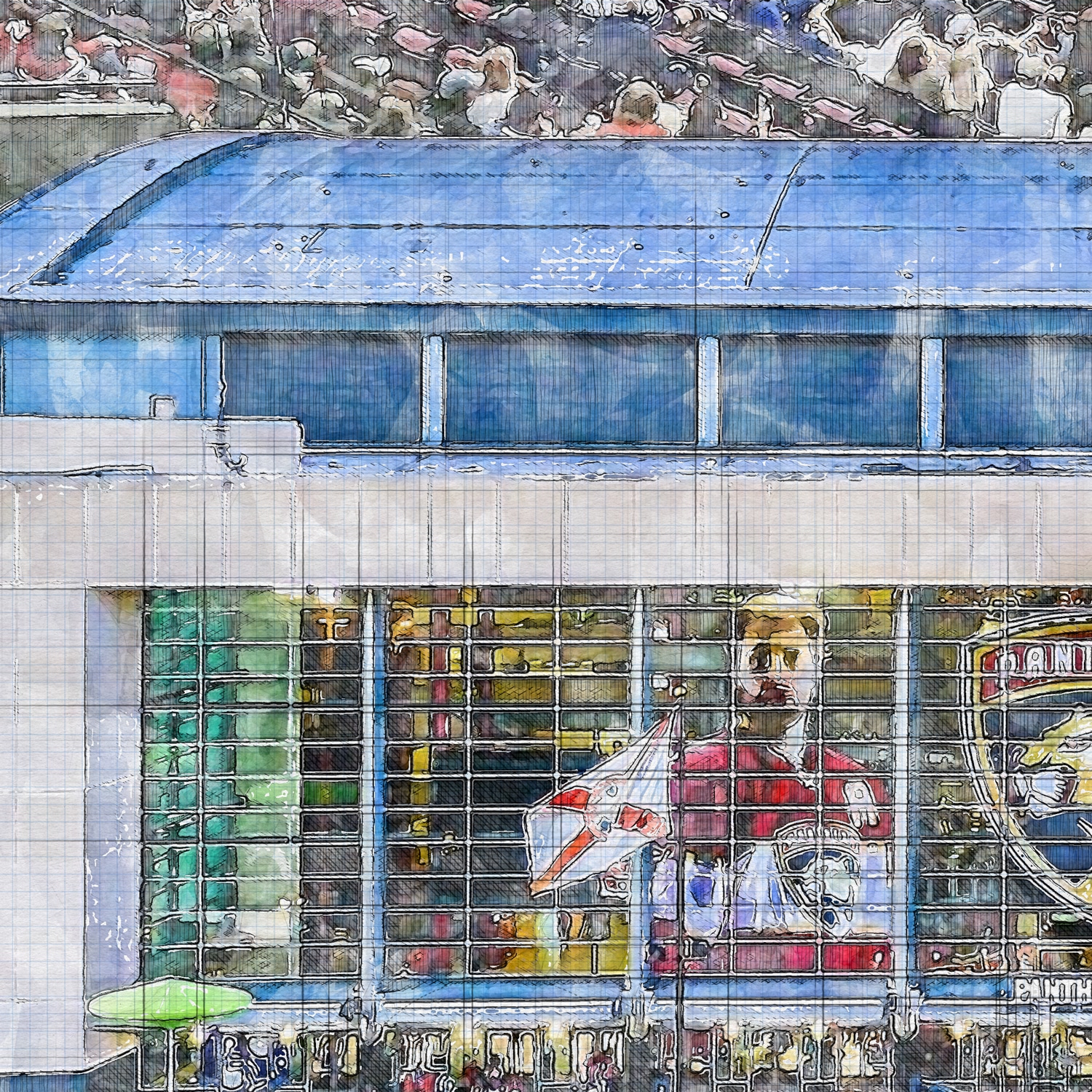 close-nhl-fl-01 Amerant Bank Arena Print, Artist Drawn Hockey Arena, Florida Panthers Hockey