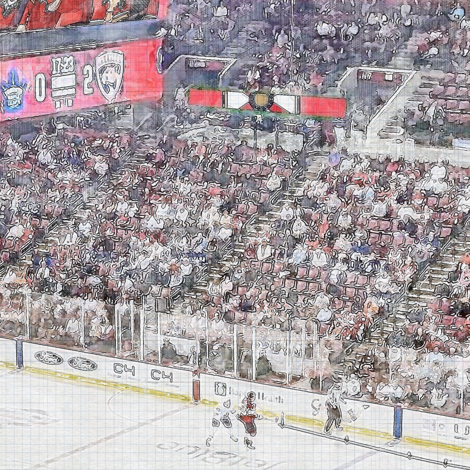 close-nhl-fla-02 Amerant Bank Arena Print, Artist Drawn Hockey Arena, Florida Panthers Hockey